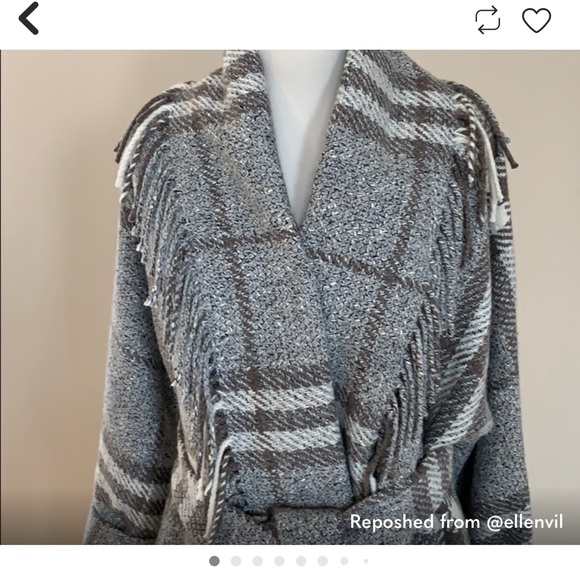 Burberry Alpaca Blend Tweed Wrap Fringe Belted Plaid Check Coat - Picture 12 of 14